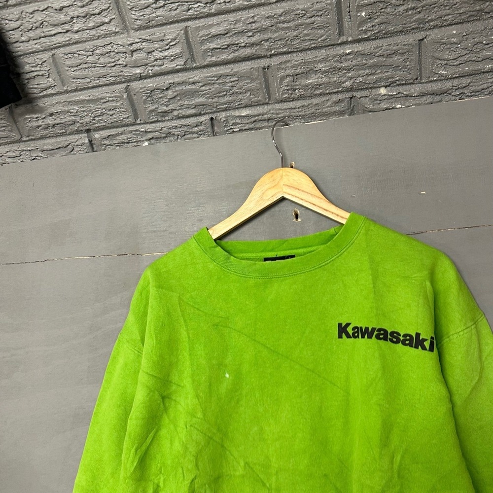Kawasaki Crewneck Sweatshirt Mens Large Lime Green Racing Logo Pullover